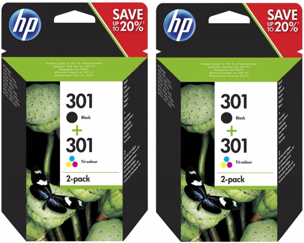 2x Tusz HP 301 (N9J72AE), 190 stron/165 stron, black (czarny)/CMY cyan (błękitny), magenta (purpurowy), yellow (żółty)