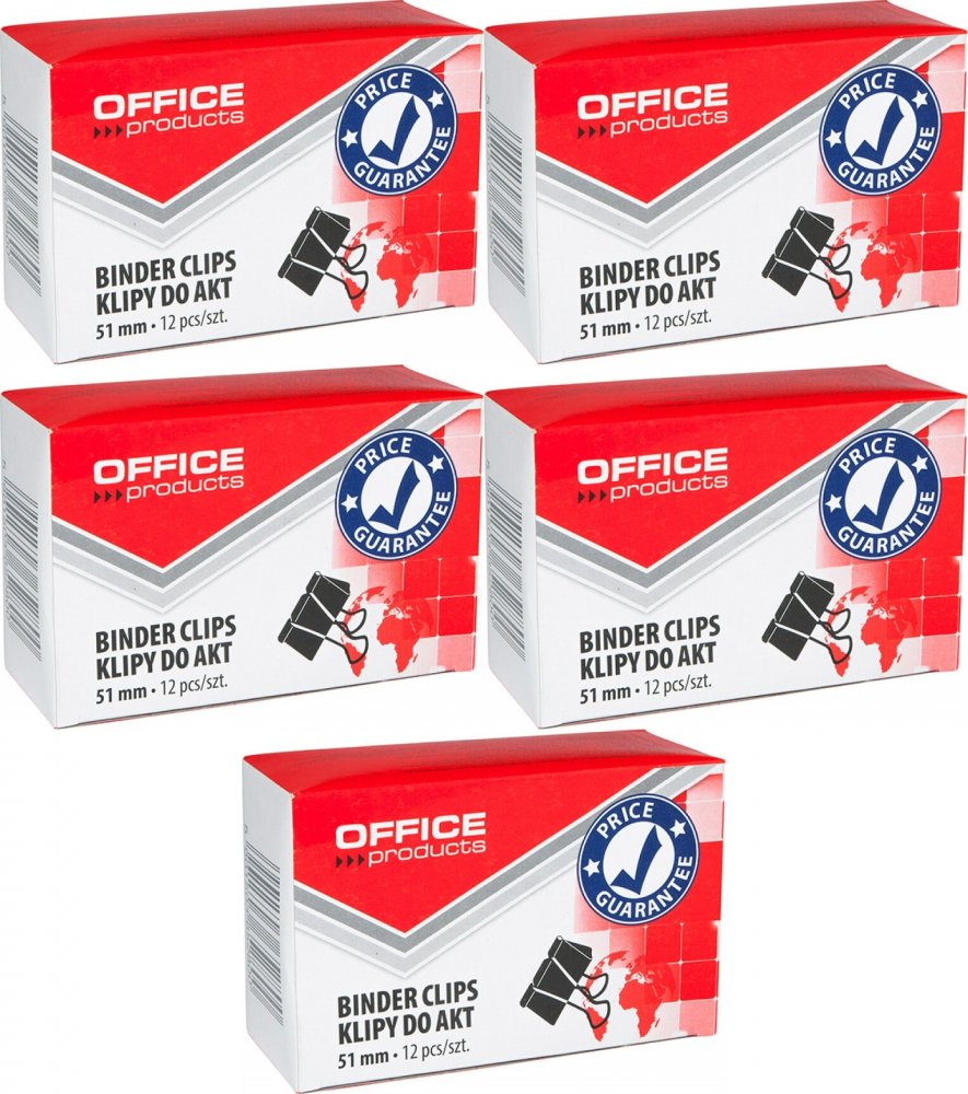 5x Klip biurowy Office Products, 51mm, 12 sztuk, czarny