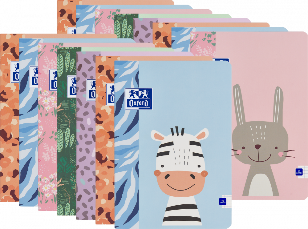 15x Zeszyt w kratkę Oxford Kids, A5, miękka oprawa, 16 kartek, mix wzorów