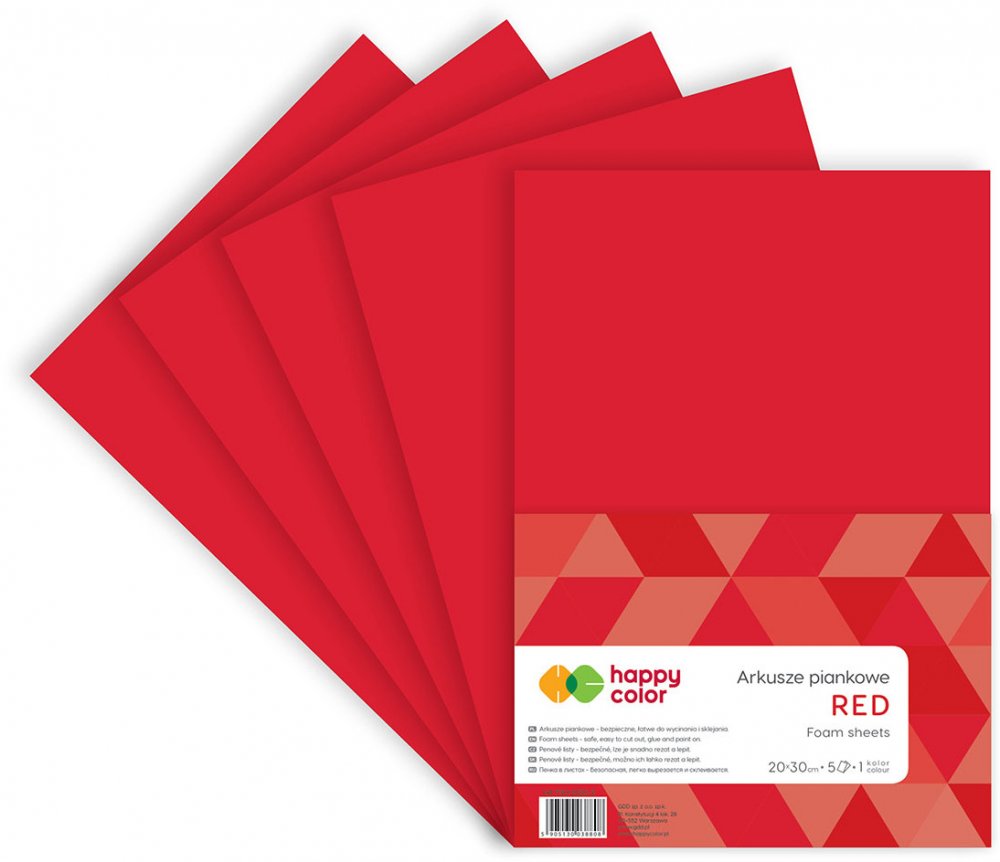 Arkusze piankowe Happy Color, A4, 5 arkuszy, czerwony