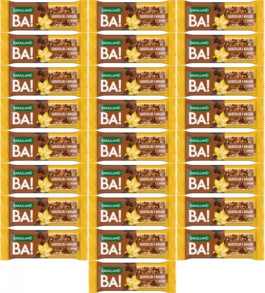 25x Baton zbożowy Bakalland BA! Detox, wanilia i kawa, 38g