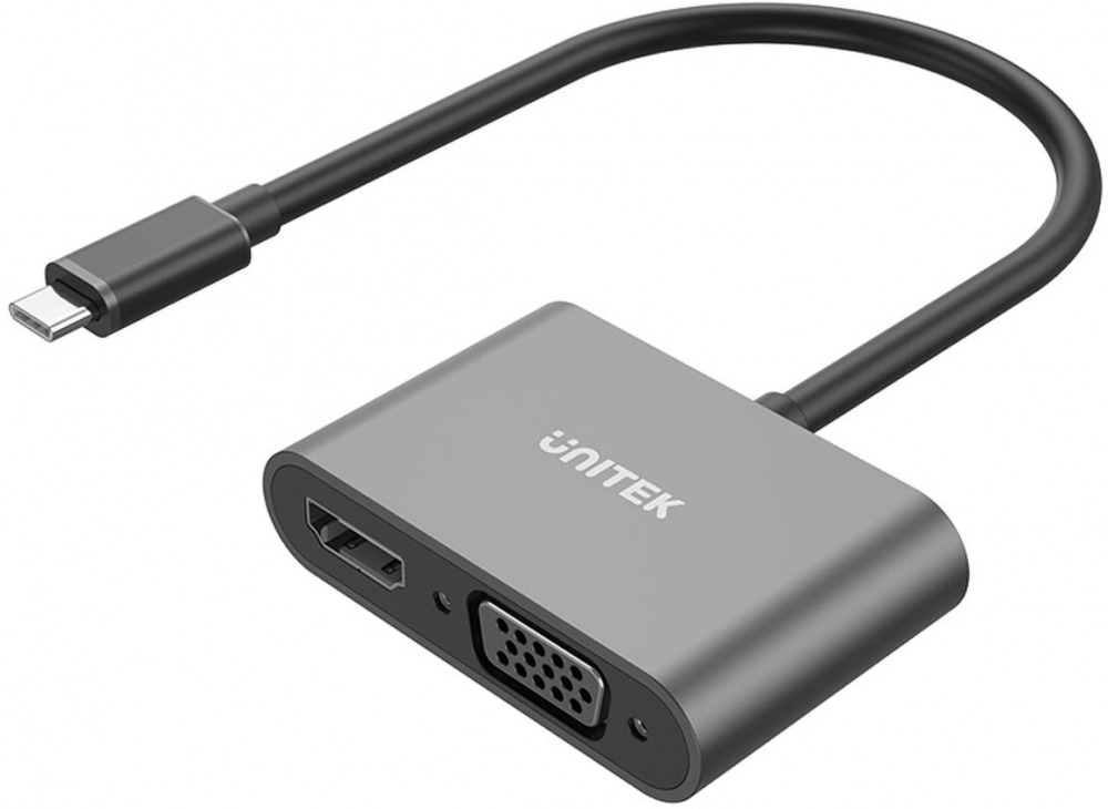 Adapter USB C Unitek, na HDMI 4K i VGA FullHD, szary
