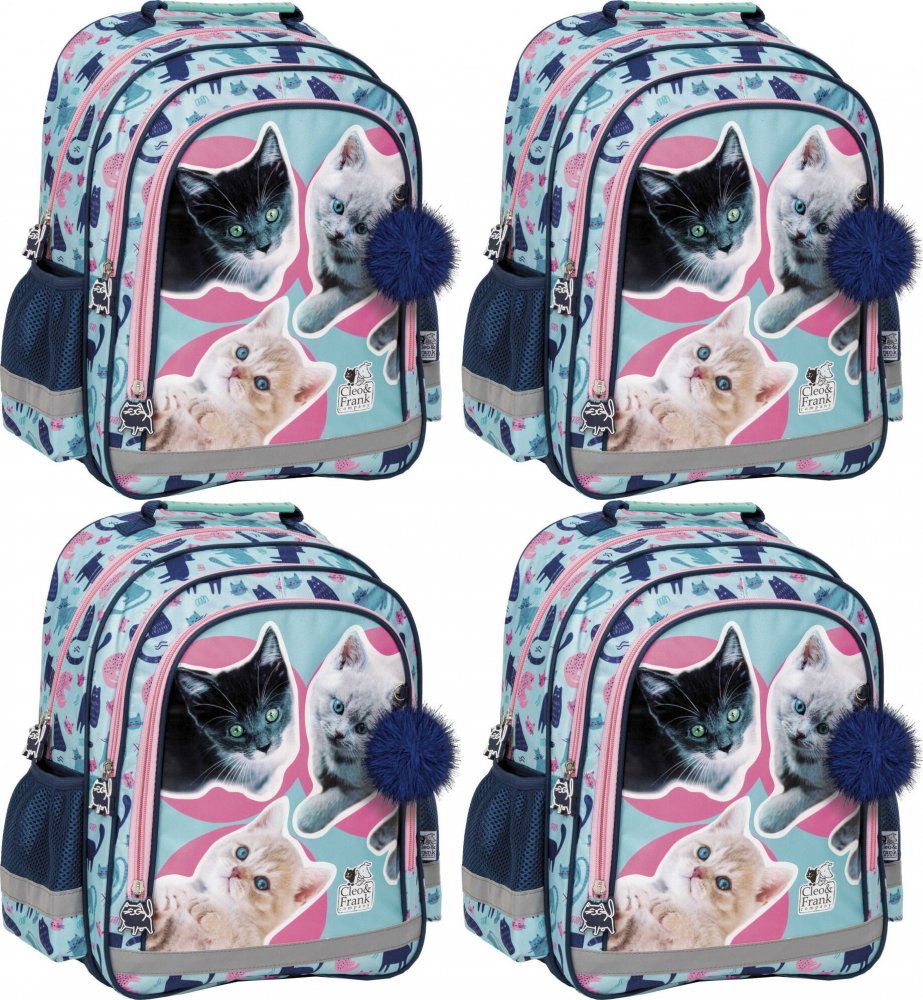 4x Plecak szkolny Derform 15 B Cleo&Frank 37 (Kot), dwukomorowy, 18l, 38x28x18cm, niebieski