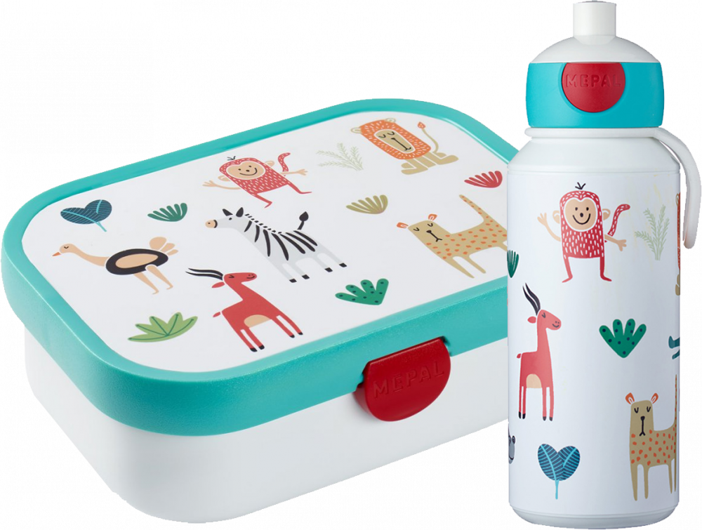 Zestaw: Lunchbox Mepal Campus, animal friends, 750ml + Bidon Mepal Pop-up Campus, animal friends, 400ml