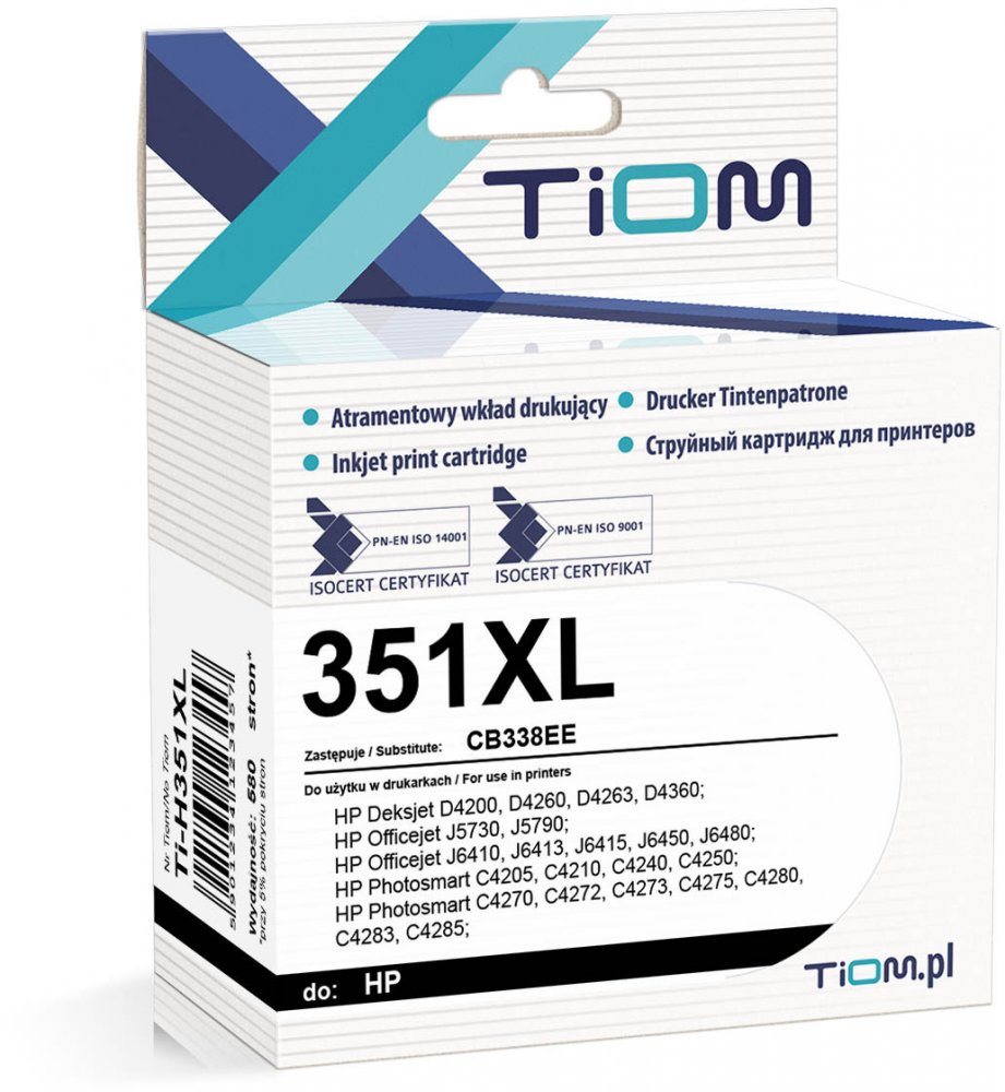 Tusz Tiom Ti-H351XL (CB338EE), 580 stron, CMY cyan(błękitny), magenta(purpurowy), yellow(żółty)