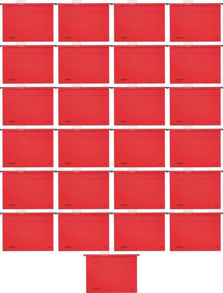 25x Teczka zawieszkowa kartonowa Leitz Alpha, A4, 348x260mm, 230g/m2, czerwony