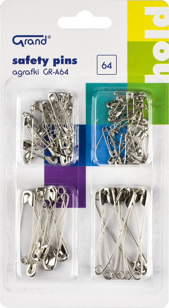 Agrafki Grand GR-A64, 64 sztuki, mix rozmiarów, srebrny