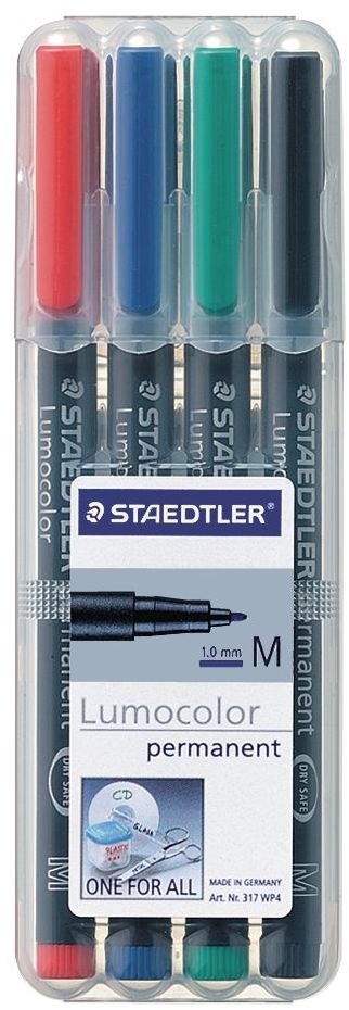 Foliopis Staedtler Lumocolor, 4 sztuki w etui, okrągła, 0.8-1mm (M), mix kolorów