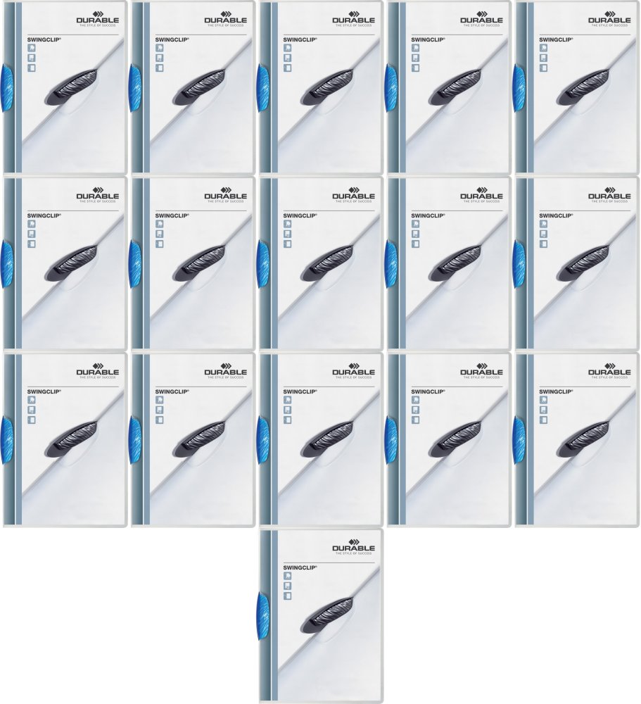 16x Skoroszyt plastikowy Durable Swingclip z klipsem, A4, do 30 kartek, niebieski