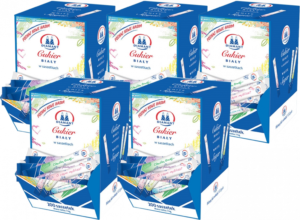 5x cukier biały Diamant, w saszetkach, 200 sztuk, 200x5g