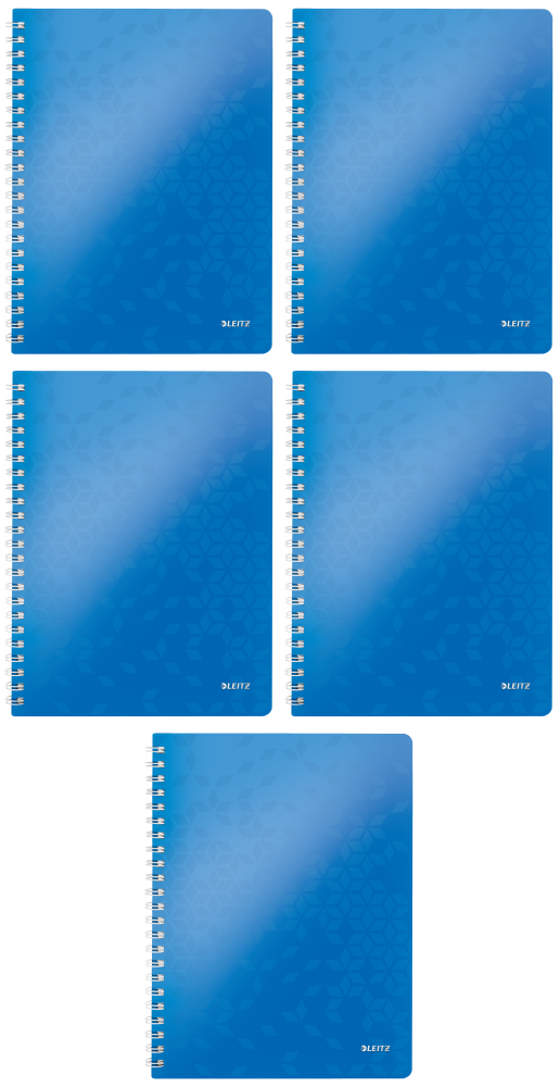 5x Kołonotatnik Leitz Wow, A4 , w kratkę, 80 kartek, okładka PP, niebieski