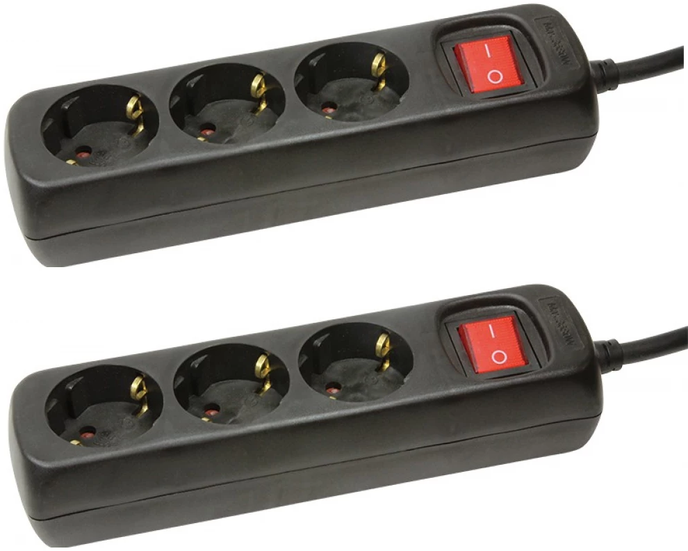 2x Listwa zasilająca z wyłącznikiem LogiLink, 1.4m, 3 gniazda, czarny