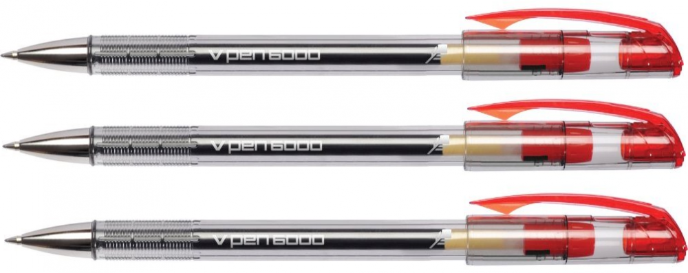 3x długopis Rystor, V-Pen 6000, 0.7mm, czerwony