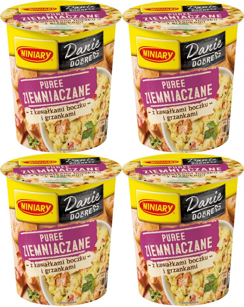 4x Danie w 5 minut Winiary, puree o smaku bekonowym, kubek, 53g