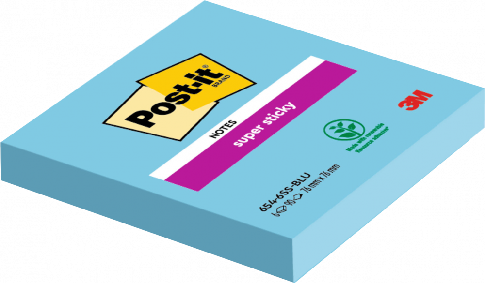 Karteczki samoprzylepne Post-it Super Sticky, 76x76 mm, 90 karteczek, błękitny