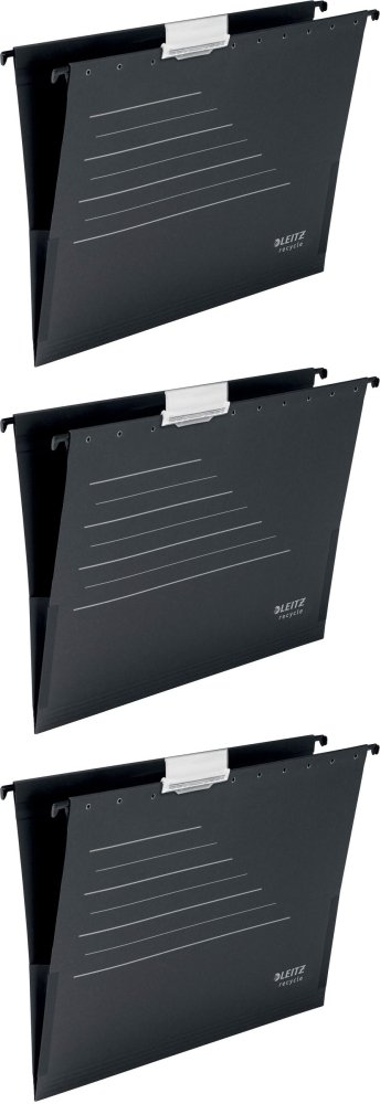 3x Teczka zawieszkowa kartonowa z rozciągliwymi bokami Leitz Alpha Recycle, A4, 348x260mm, 250g/m2, czarny
