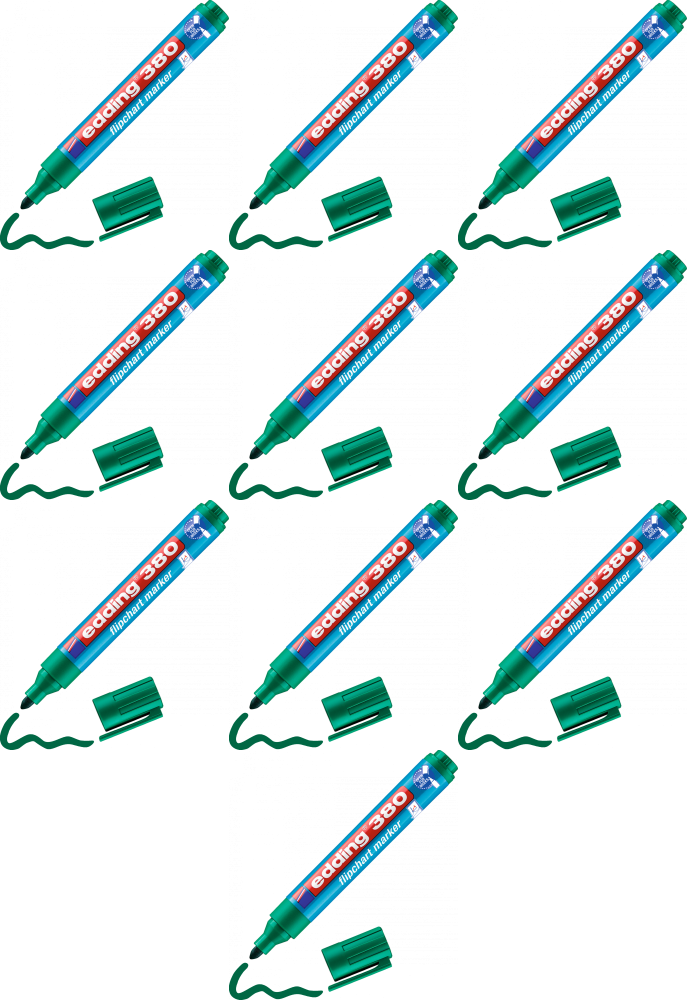 10x Marker do flipchartów edding 380, okrągła, 1.5-3mm, zielony