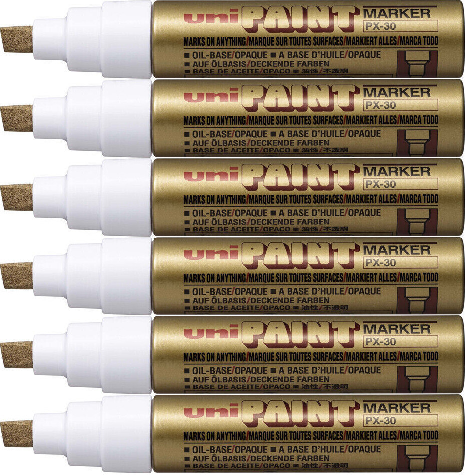 6x Marker olejowy Uni PX-30, ścięta, 8.5mm, złoty