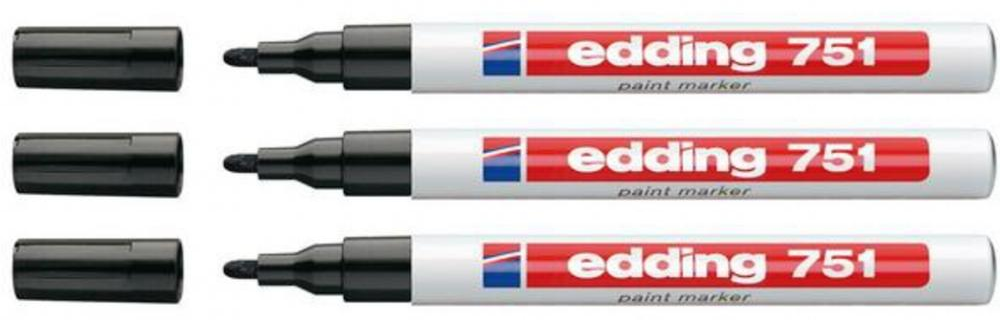 3x Marker olejowy edding, 751, w aluminiowej obudowie, okrągła, 1-2mm, czarny