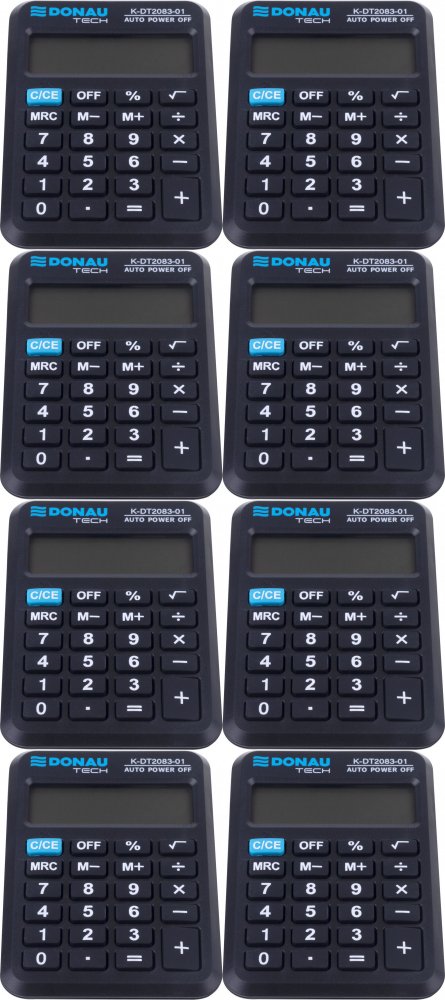 8x Mały kalkulator kieszonkowy Donau Tech, 8-cyfr, 89x58x11 mm, czarny