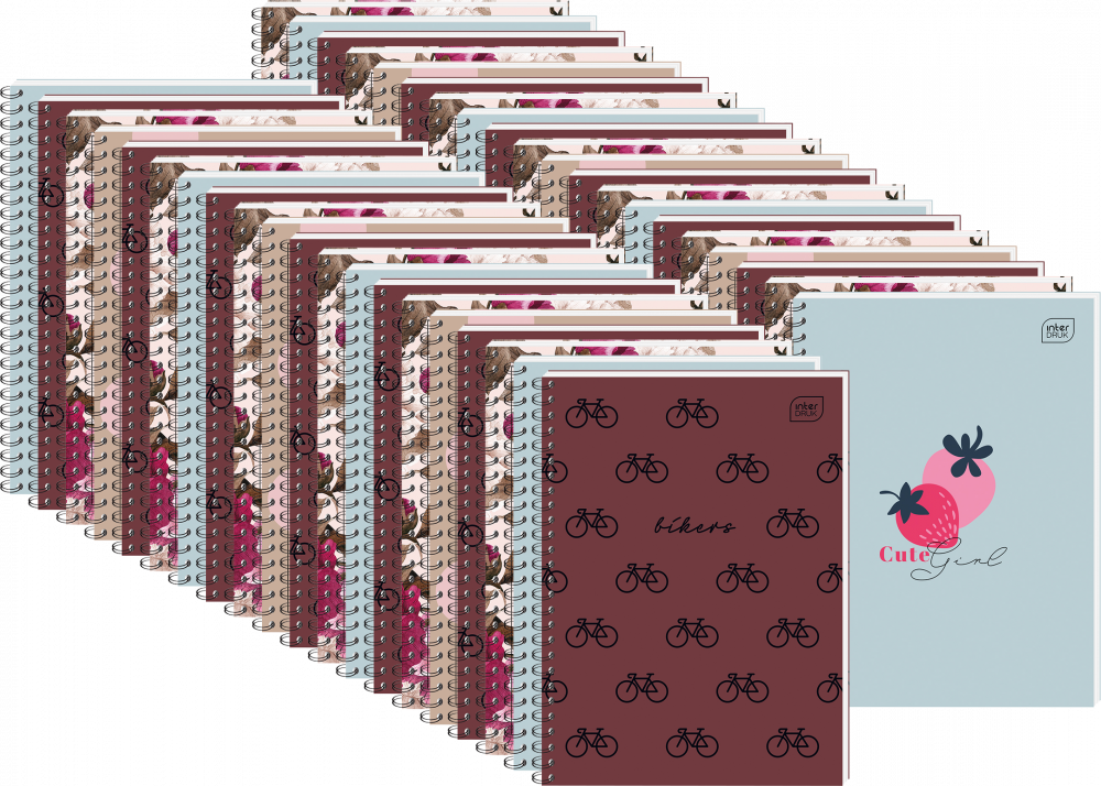 40x Kołonotatnik Interdruk, A6, w kratkę, 50 kartek, mix wzorów