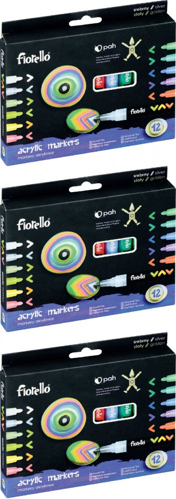 3x Marker akrylowy Fiorello, 2mm, 12 sztuk, mix kolorów