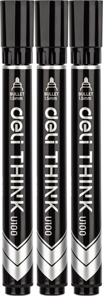 3x Marker permanentny Deli, okrągła, 4.5mm, czarny