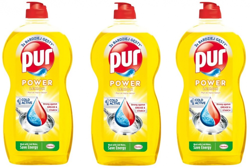 3x Płyn do naczyń Pur Power Lemon, cytryna, 1.2l