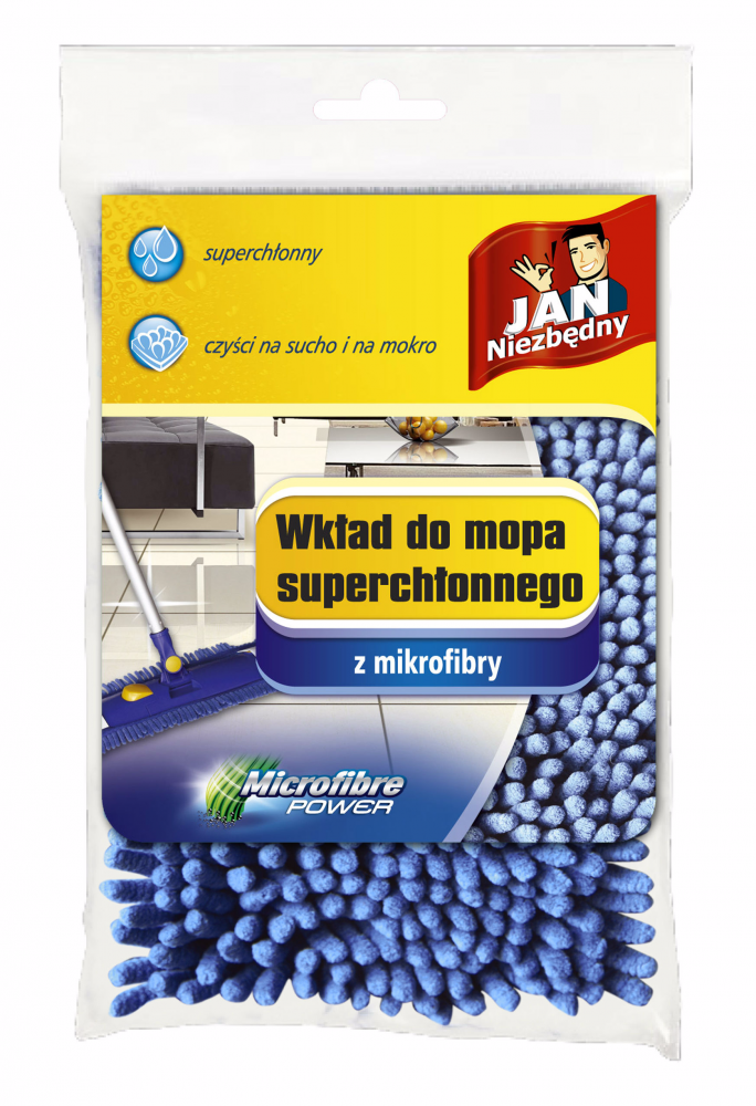 Mop płaski z mikrofibry Jan Niezbędny, superchłonny, granatowy - końcówka