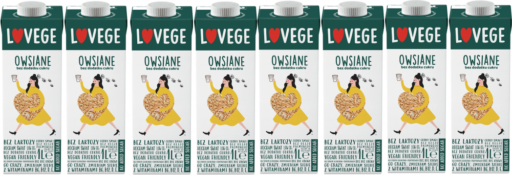 8x Napój owsiany Lovege, bez cukru, 1l