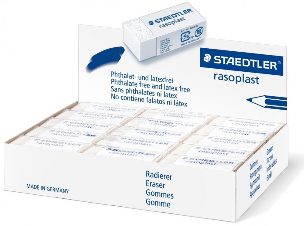 30x Gumka ołówkowa Staedtler, Rasoplast, 43x19x13mm, biały