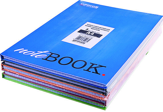 5x Brulion w kratkę Office Products, A4, twarda oprawa, 96 kartek, mix kolorów