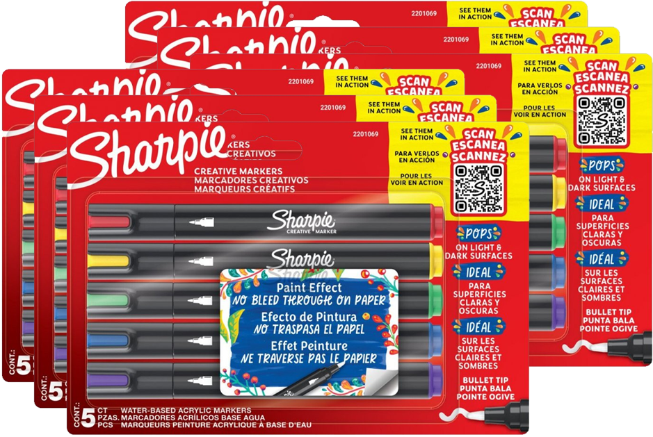 6x Kreatywne markery akrylowe Sharpie, okrągła, 2.5mm, 5 sztuk, mix kolorów