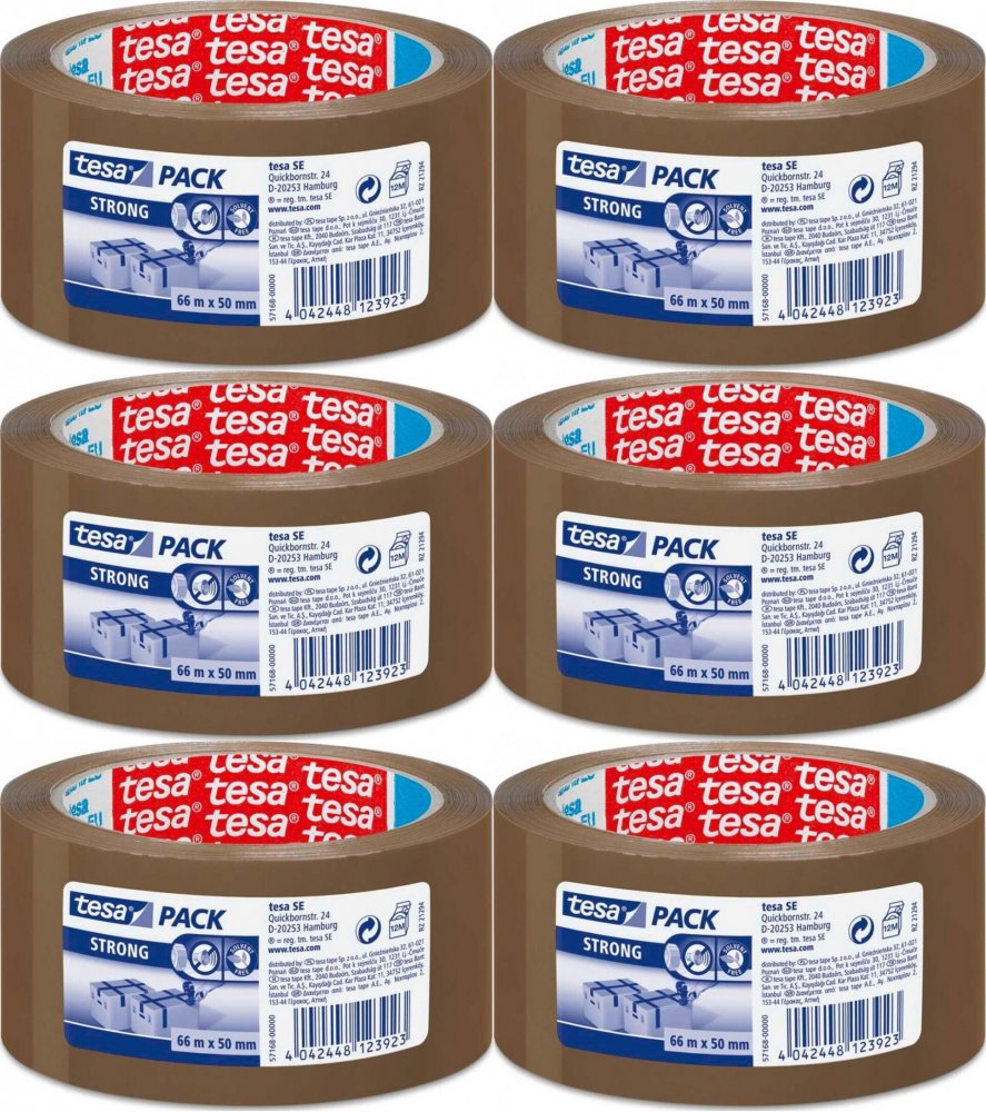6x Taśma pakowa Tesa, cicha, akryl, 66mx50mm, brązowy