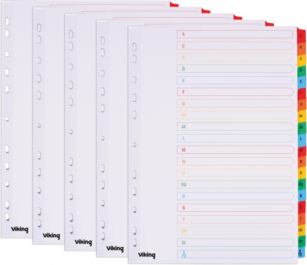 5x Przekładki do segregatora Viking, kartonowe, alfabetyczne, A4, 20 kart, biały