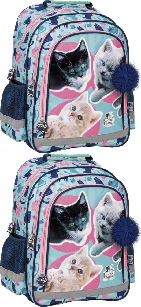 2x Plecak szkolny Derform 15 B Cleo&Frank 37 (Kot), dwukomorowy, 18l, 38x28x18cm, niebieski