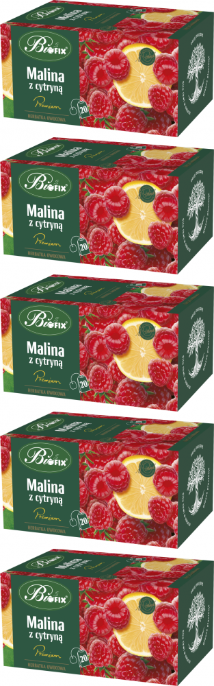5x Herbata owocowa w kopertach BiFix Premium, malina z cytryną, 20 sztuk x 2g