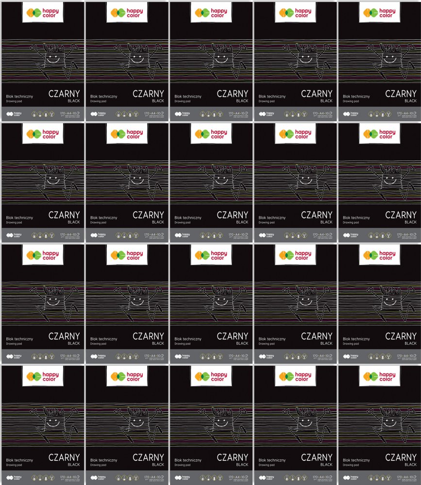 20x Blok techniczny Happy Color, A4, 10 kartek, czarny