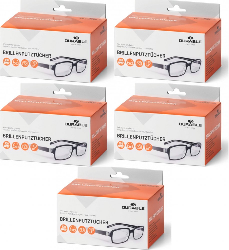 5x Ściereczki nasączane do okularów Durable, 100 sztuk