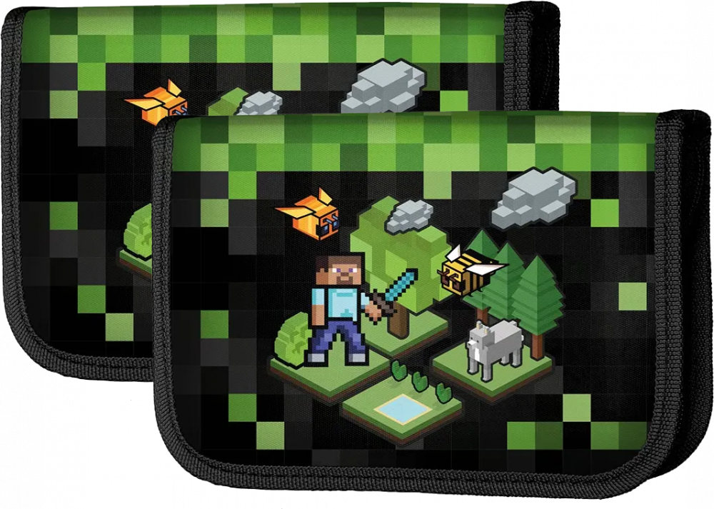 2x Piórnik 1-komorowy Paso Game, dwuklapkowy, 19.5x13x3.5cm, z wyposażeniem, czarno-zielony