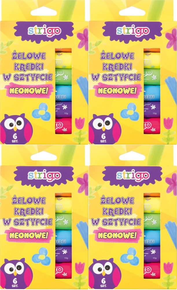 4x Kredki żelowe w sztyfcie Strigo SSC034, neonowe, 6 kolorów