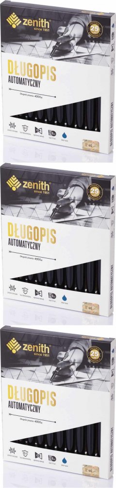 3x Długopis automatyczny Zenith 60, 0.8mm, 10 sztuk, czarny