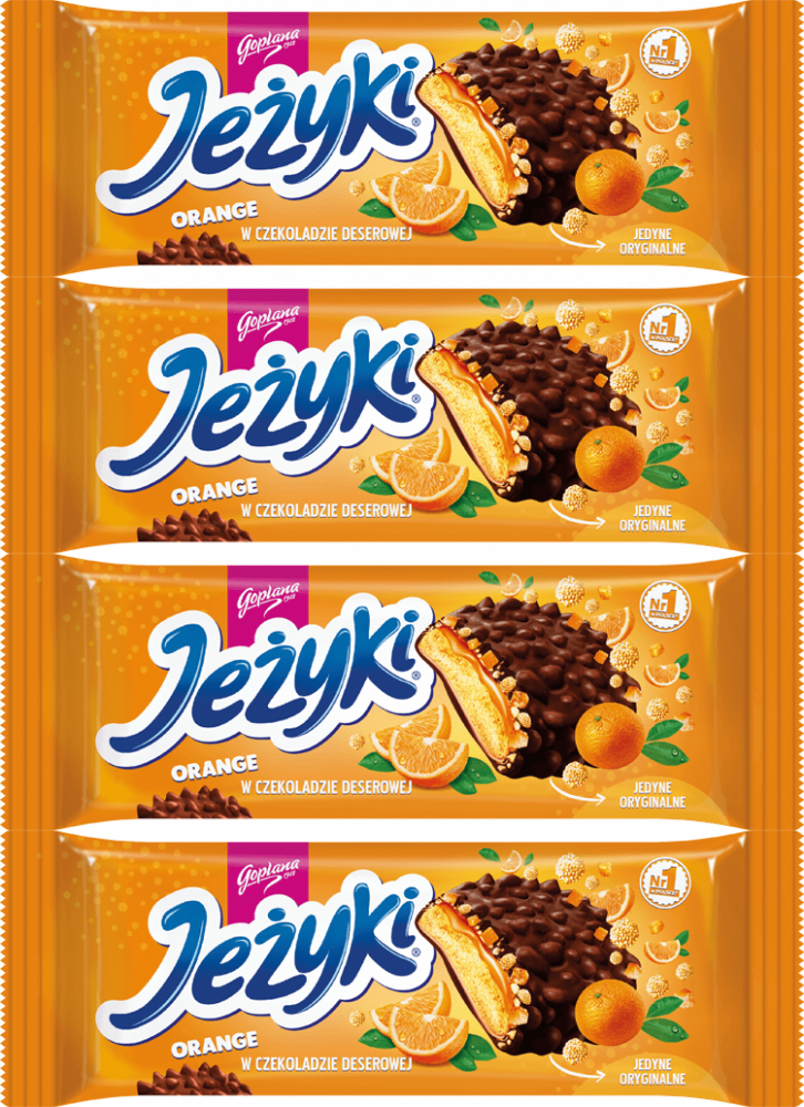 4x Ciastka Jeżyki, pomarańczowy w ciemnej czekoladzie, 140g
