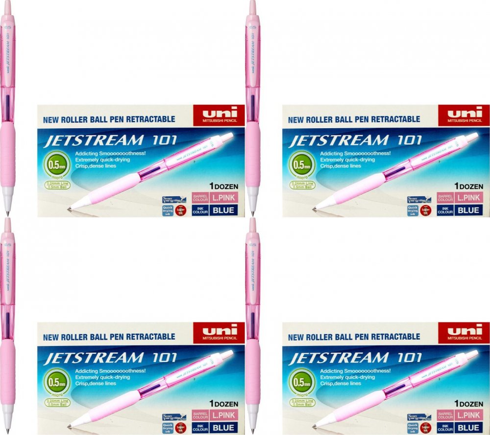 48x Długopis automatyczny Uni SXN-101FL Jetstream Light Pink, 0.7mm, różowa obudowa, niebieski tusz