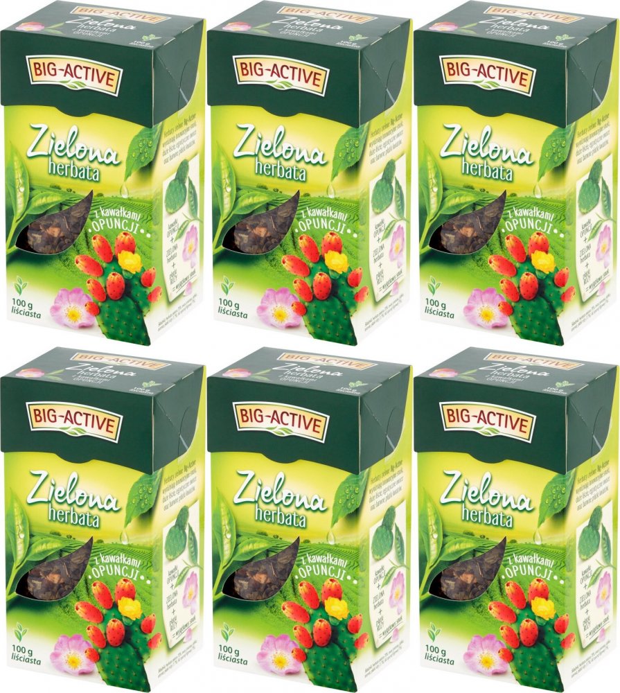 6x Herbata zielona smakowa liściasta Big-Active, z kawałkami opuncji, 100g