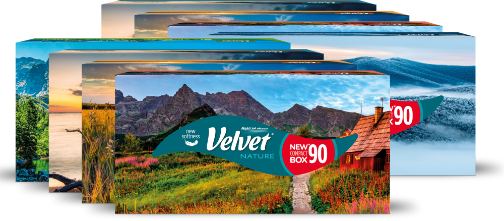 8x Chusteczki higieczne Velvet Nature, w kartoniku, 90 sztuk