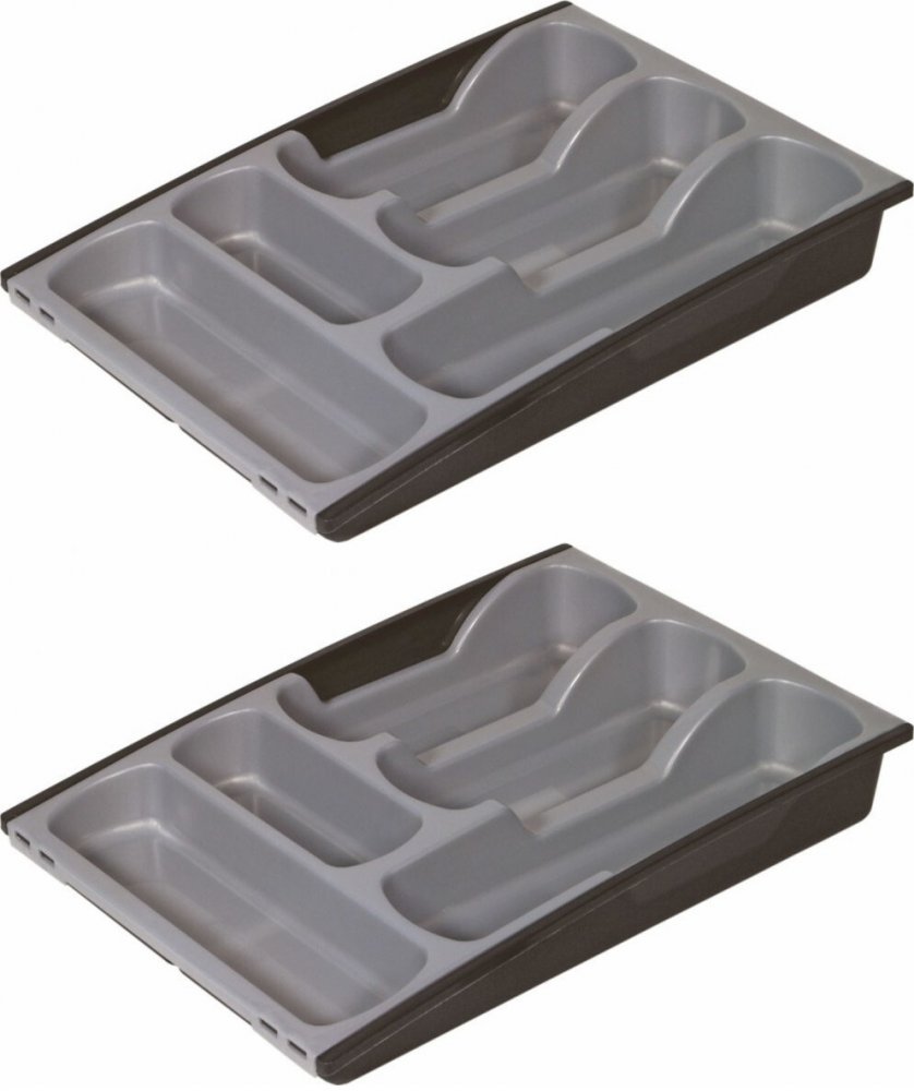 2x Wkład do szuflady na sztućce rozsuwany, 300x420x64mm, czarno-srebrny