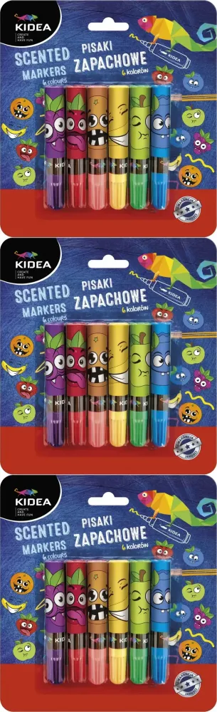 3x Pisaki zapachowe Kidea, 6 sztuk, mix kolorów