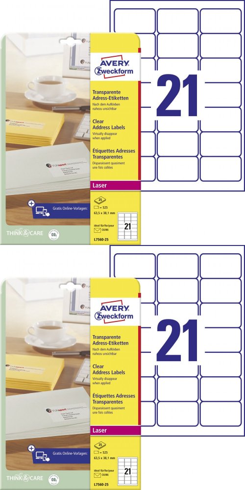 2x Etykiety adresowe Avery Zweckform QuickPeel, 63.5x38.1mm, 25 arkuszy, przezroczysty