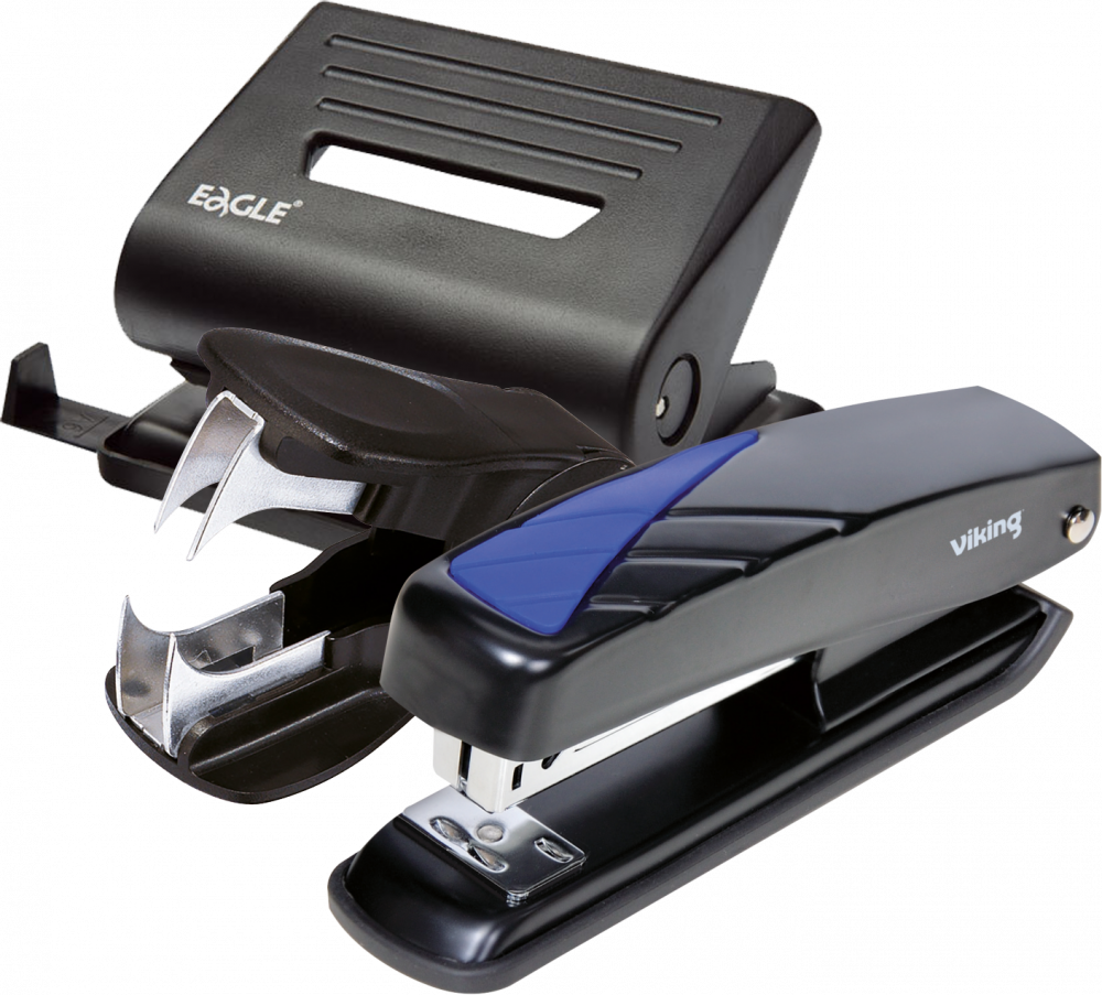 Zestaw: zszywacz Viking, do 20 kartek + rozszywacz + dziurkacz Eagle 837, do 25 kartek, czarny